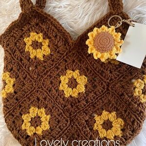 Handcrafted Brown and Yellow Crochet Hobo Bag